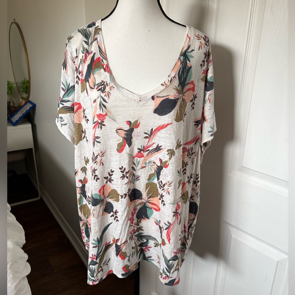 Rachel Zoe 100% Linen Floral Oversized Boho Blouse Plus 3X